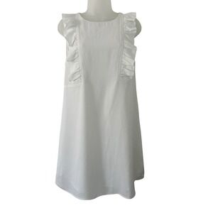 Storee Womens Ruffle Trim Sleeveless White Lined Shift Mini Dress S Small